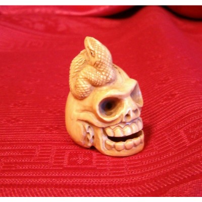 Netsuke Teschio con serpente